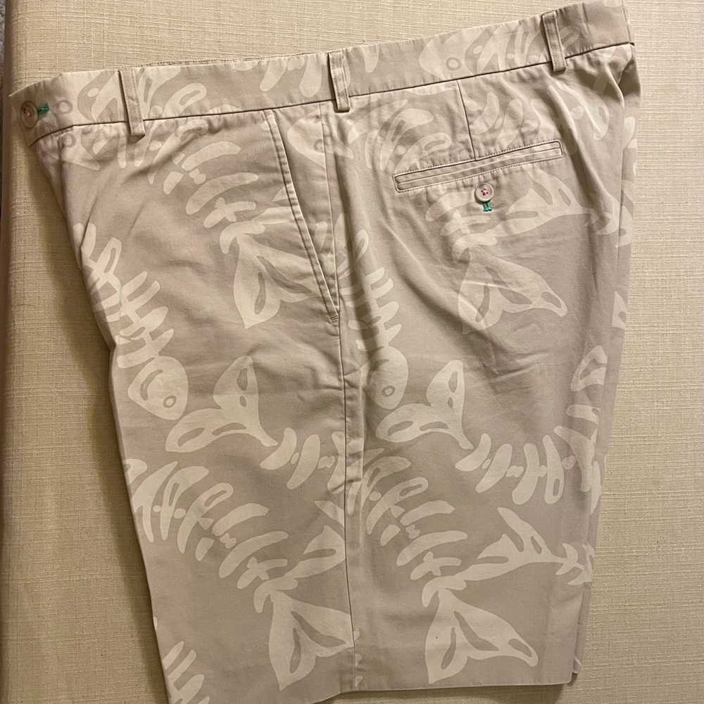 These Men’s Shorts are Lilly Pulitzer and a great Fishbone print in Tan on Tan.
